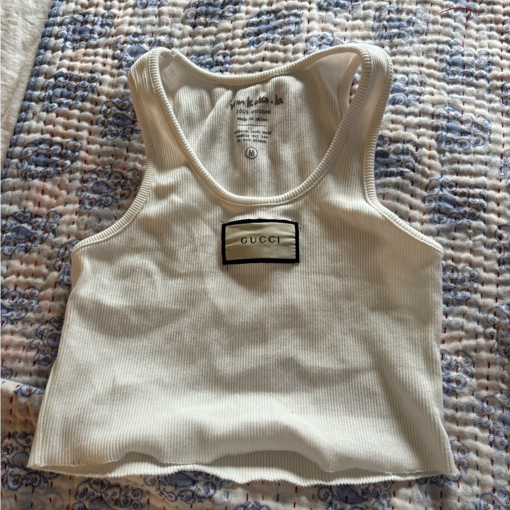 Gucci White Ribbed Crop Top